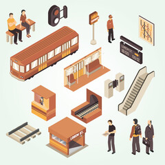 Isometric Detailed Subway Station Environment Urban Public Transport Illustration