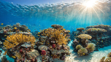 Fototapeta premium Vibrant Coral Reef Under Sunlight