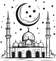 Black  Islamic Vector Set with Mosque,and Minaret  Black Vector Illustration 