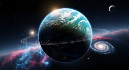 Obraz premium Cosmic Earth and Nebulae.