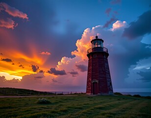 Coastal Tower Under Dramatic Fiery Sky