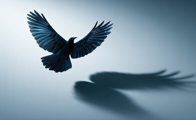 Fototapeta premium Dark bird in flight, casting shadow
