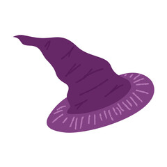 Wizard hat purple with crayon texture isolated. Hat for autumn halloween design.