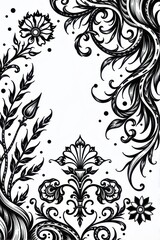 Fototapeta premium Intricate black engraving on a stark white background, detailed lines and patterns creating a complex design, aesthetic, lines, black and white