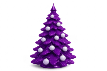 Purple christmas tree with white baubles celebrating winter holidays on transparent background