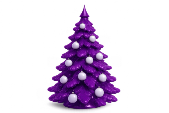 Purple christmas tree with white baubles celebrating winter holidays on transparent background