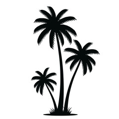 Silhouettes of three tropical palm trees with lush fronds against a white backdrop