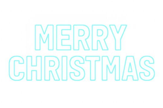 Merry christmas neon sign on transparent background for holiday greetings