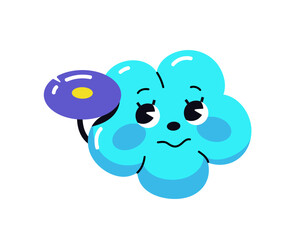 Cute blue emoji with confused, doubting facial expression. Abstract character with cloud shape is sad, thinking. Emoticon with pensive emotion on face. Flat isolated vector illustration on white