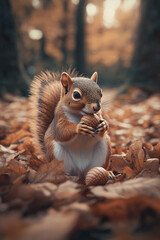 Obraz premium Autumn Squirrel with Nuts in the Forest
