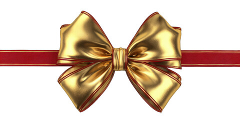 Gold bow with red ribbon on black background