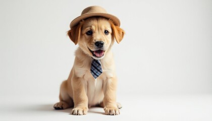 Puppy in a hat. Adorable pet.