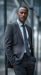 Fototapeta premium A full-body portrait of an employee in a professional suit, a scene of workplace lifestyle.
