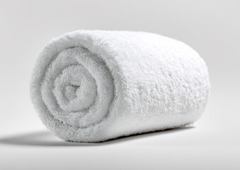 Rolled white towel on a plain background