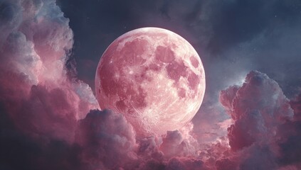 Pink moon, dramatic clouds
