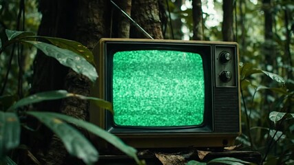 Retro Tube Television 70s Style | Green Screen in African Jungle Trees
