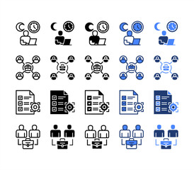 Overtime, Job opportunities, Goal, Colleague, multiple style icon set.