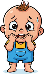Cartoon Baby Overwhelmed with Fear, Biting Nails and Sweating