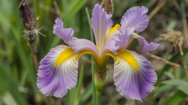 Dietes bicolor, the African iris, fortnight lily or yellow wild iris flower. Clump-forming rhizomatous perennial plant. Guasca, Cundinamarca Department, Colombia