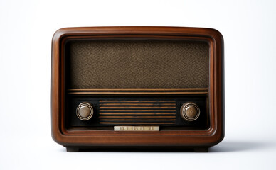 Fototapeta premium Retro Vintage Radio Isolated on White Background, Classic Old Vintage Radio Isolated Cutout on White Background