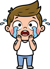 Cartoon Boy Crying Profusely with Tears Streaming Down His Face
