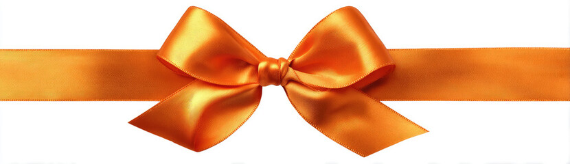 An orange ribbon bow against a white background