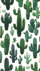 Cactus pattern on white background