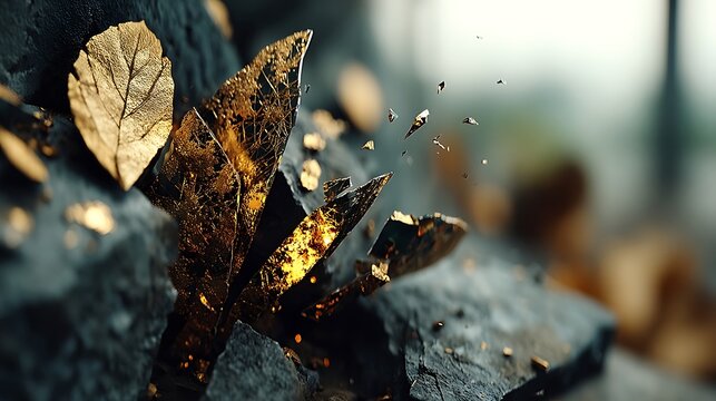 the image shows a close up of metallic elements emerging from dark rock