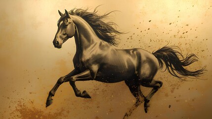 背景素材 金色背景と馬 Background Gold and Horse （Generative AI）