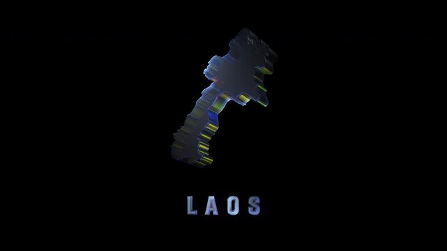 Glitching and rotating map of laos on black background