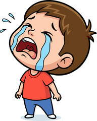 Cartoon Boy Sobbing Tears, Upset Child Illustration