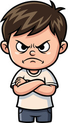 Cartoon Boy with Arms Crossed and an Angry Expression on His Face