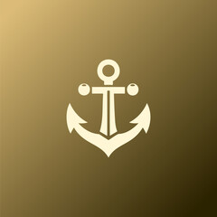 Different styles of anchor in silhouette with golden background
