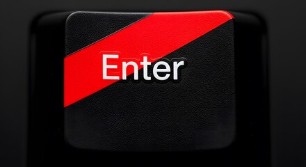 Cybersecurity warning and access denied concept with a red restricted stripe across a dark computer keyboard Enter key