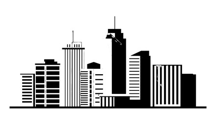 Modern Cityscape Silhouette in Black and White