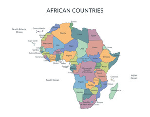 Fototapeta premium Territory borders of African countries in flat style isolated on white background. Vector cliparts. 