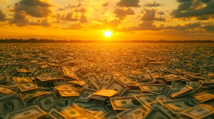 Money field at sunset