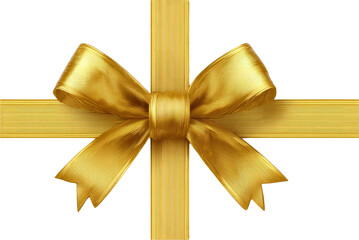 Fototapeta premium Elegant Golden Ribbon Bow Decoration on White Background
