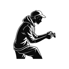 Silhouette of a dancing young man with a gun