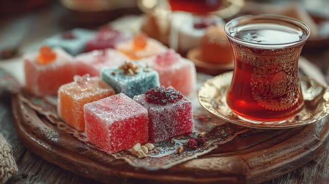 Navat Sweets is a traditional Uzbekistan dessert made of crystallized sugar pieces, often served in a small dish with tea, sweet, cultural, and authentic.