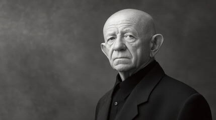 Fototapeta premium elderly man with wet eyes reflecting silent pain stands against clean solid background