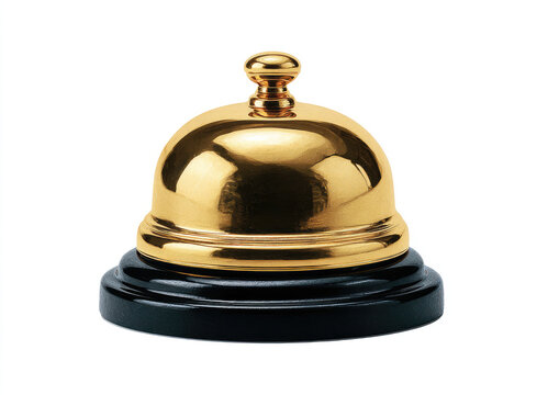 Polished golden service bell on black base