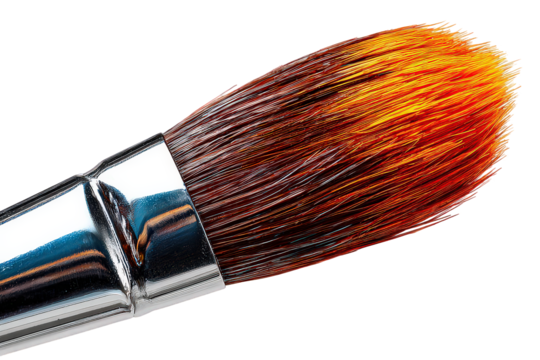 Close Up Paintbrush Tip With Orange And Brown Pigments