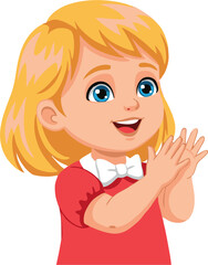 Cheerful Little Girl Clapping Hands, Smiling with Blonde Hair and Bowtie