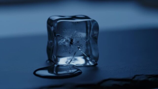 Melting Dark Ice Cube on Slate Tray