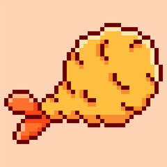 Obraz premium A delicious pixel art of a golden-fried tempura shrimp or ebi furai, in 8-bit retro aesthetic. This Japanese food sprite is perfect for any project related to Asian cuisine or seafood