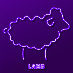 lamb neon sign, modern glowing banner design, colorful modern design trends. Vector illustration.