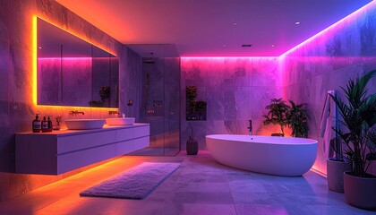 modern bathroom interior with bathtub and mirror