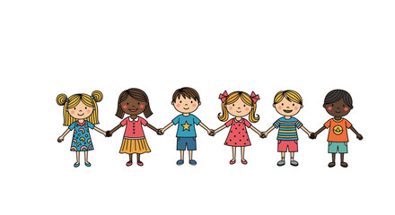 Fototapeta premium A diverse group of happy children holding hands together in unity and friendship.