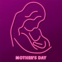 mother's day neon sign, modern glowing banner design, colorful modern design trends. Vector illustration.